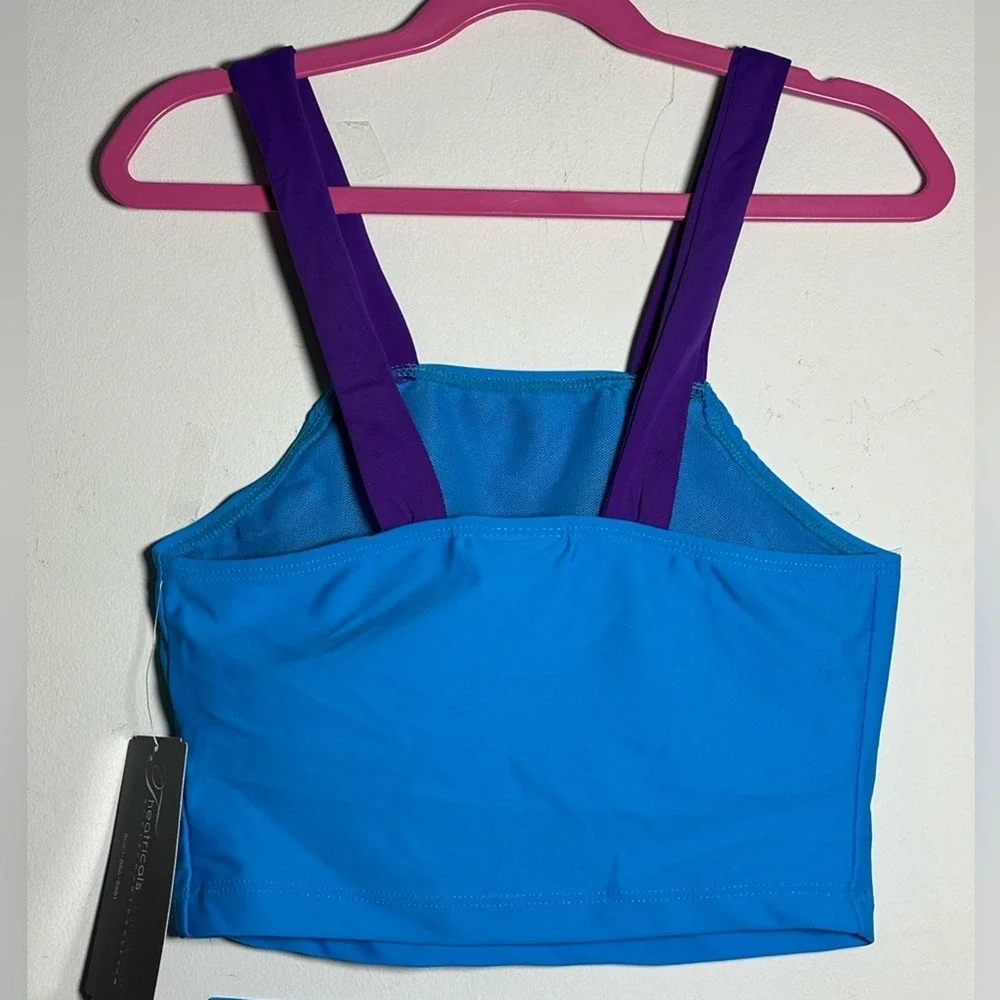 AXS Theatricals dance 2 piece Purple blue Dancewear Crop Top Biker Shorts XS SET